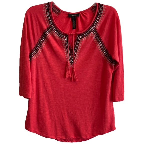 Style & Co. Women's Coral Boho Tassel Studded Top Plus Size 1X - Picture 1 of 13